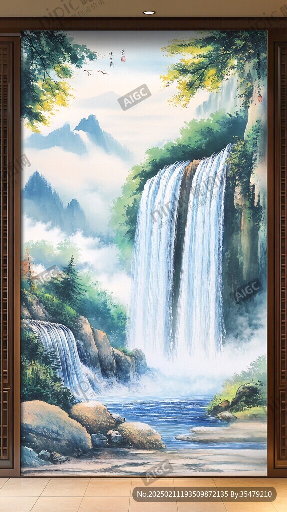 豎幅聚寶盆風(fēng)水畫