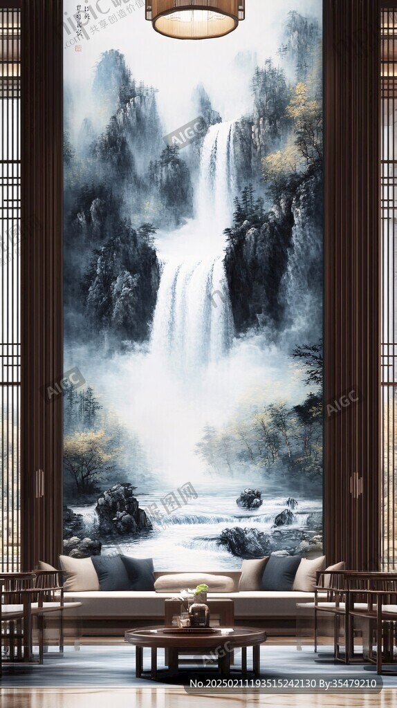 新中式瀑布裝飾畫