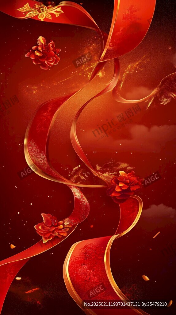 紅色飄帶高端地產(chǎn)背景