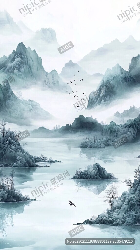 古典古風青綠山水背景