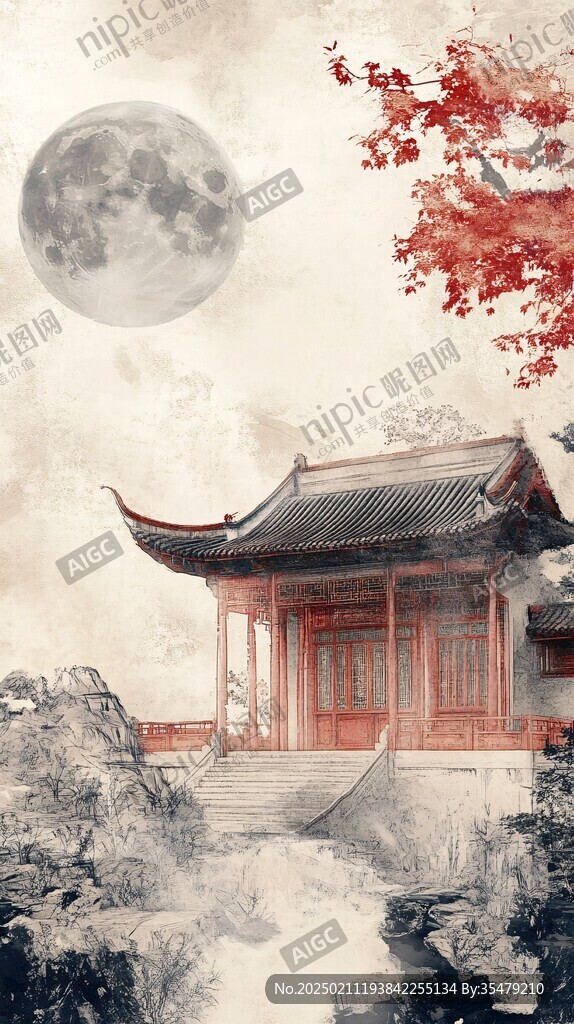 亭臺(tái)樓閣古風(fēng)插畫