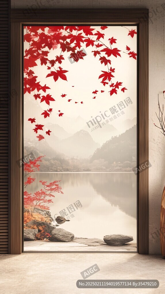 新中式紅楓葉背景