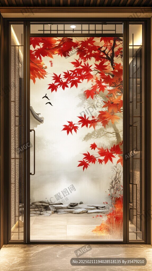 新中式紅葉屏風(fēng)