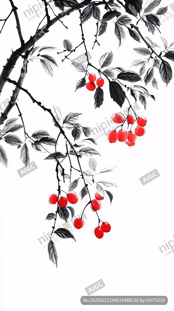 水墨紅果
