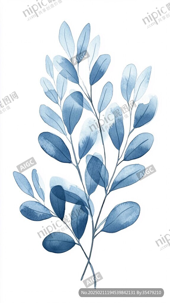 藍(lán)色樹葉裝飾畫