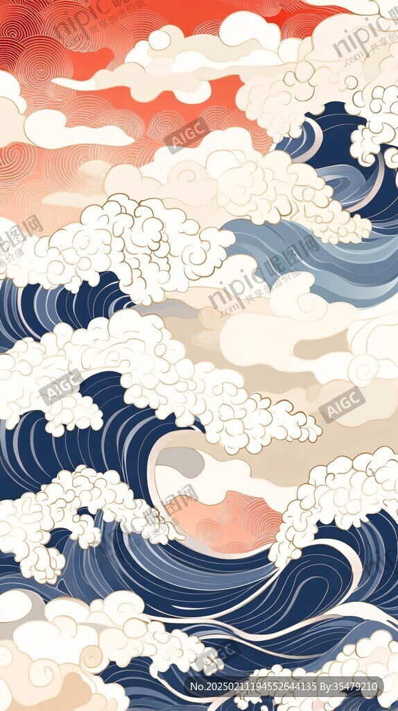 海浪云紋浪花背景