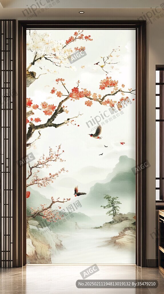 花鳥山水意境墻紙