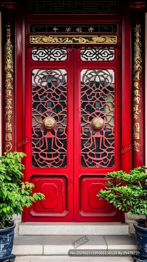 傳統(tǒng)紅門中式門窗