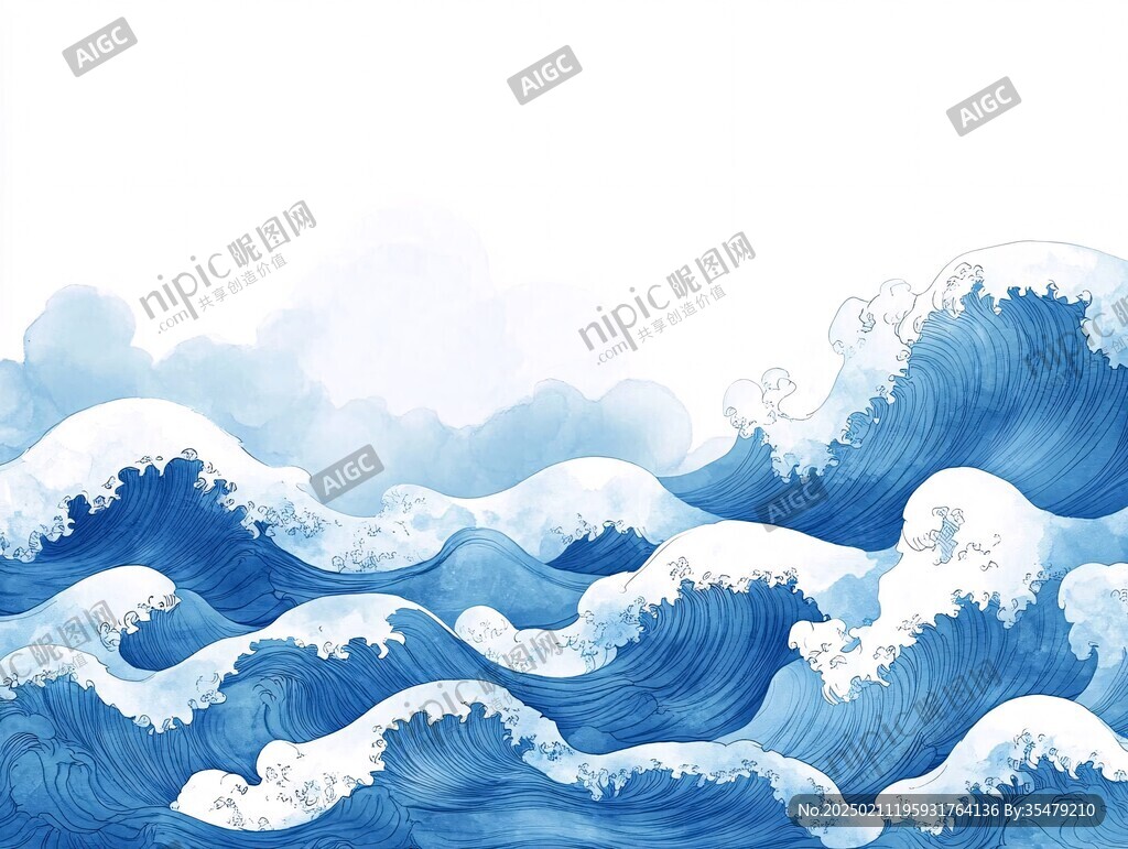 海浪云紋浪花背景