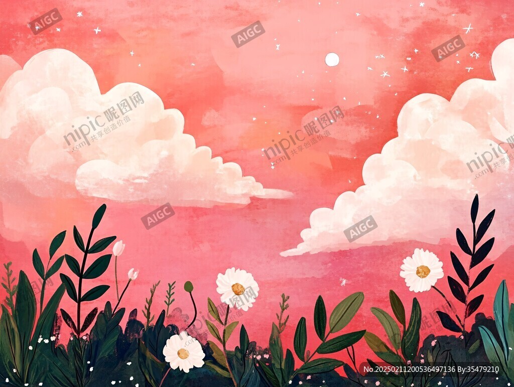 唯美晚霞插畫