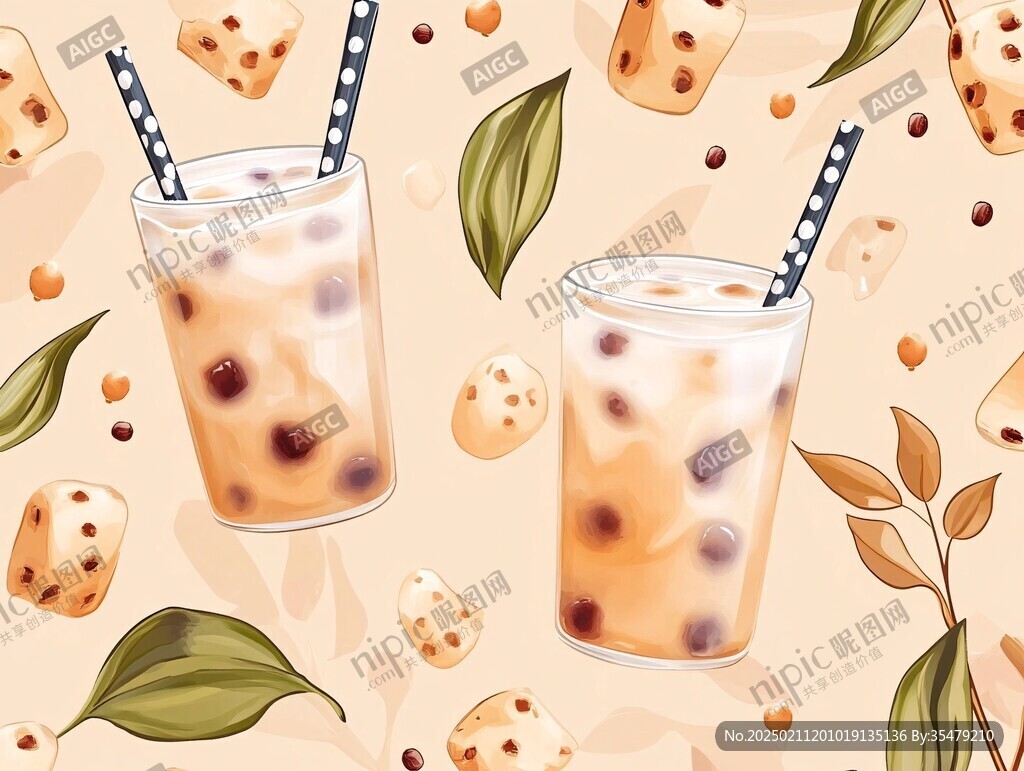 桃膠奶茶插畫