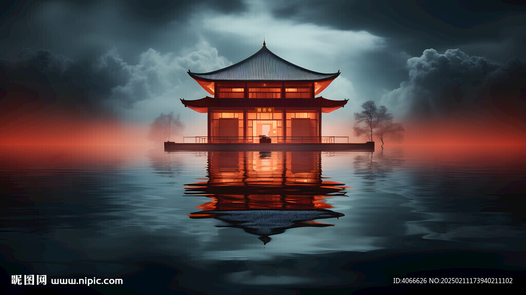 湖上涼亭效果圖