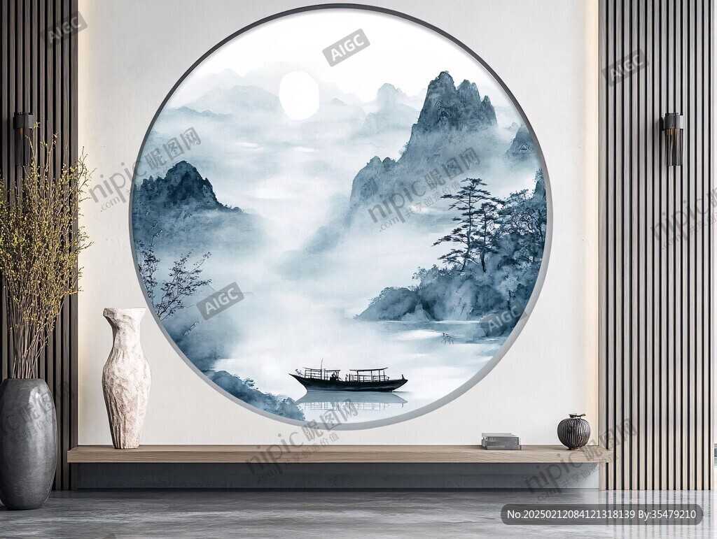 現(xiàn)代山水圓框裝飾畫