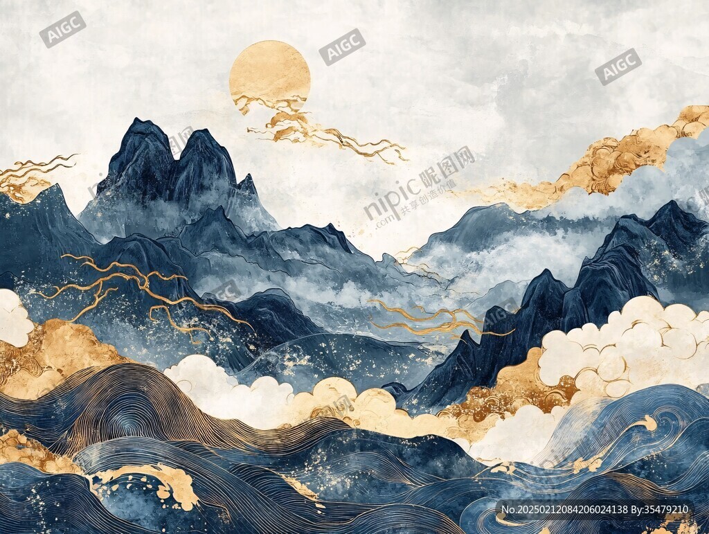 高端山水線包裝插畫