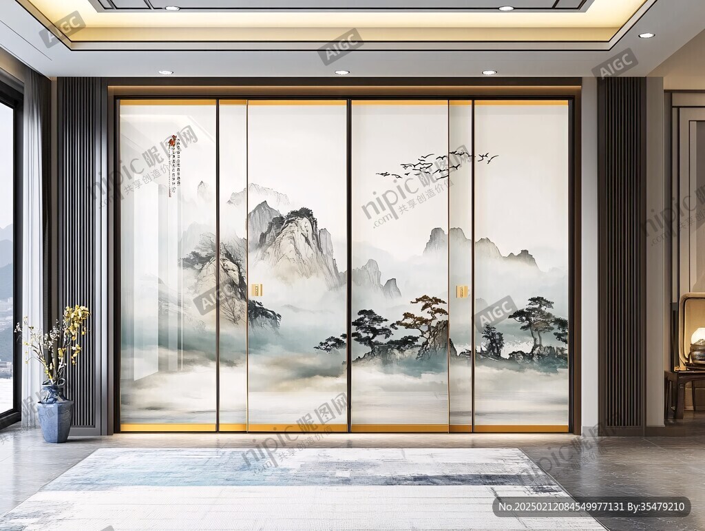 山水畫玻璃屏風(fēng)