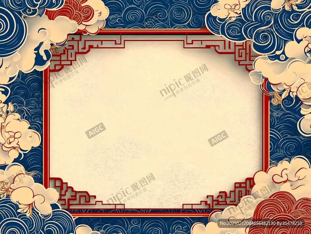 海浪仙鶴云紋中式背景