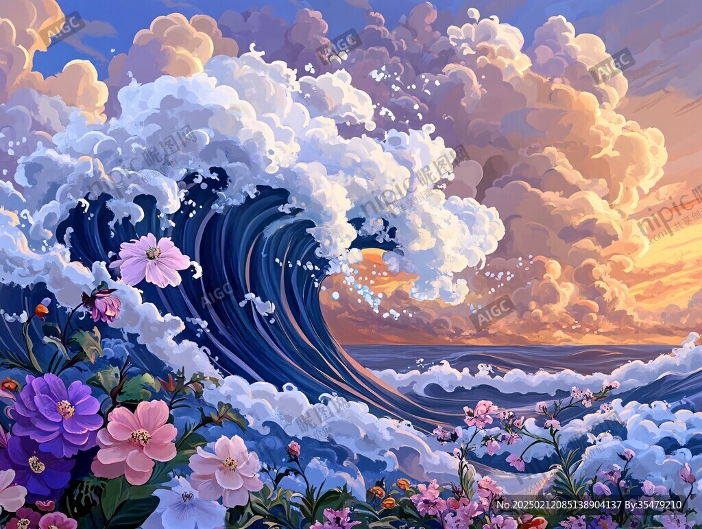 海洋海浪花插畫