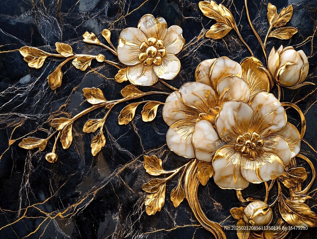 3d浮雕金屬牡丹花