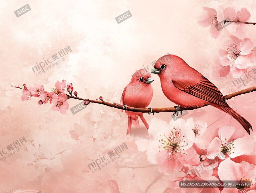 紅色花鳥圖
