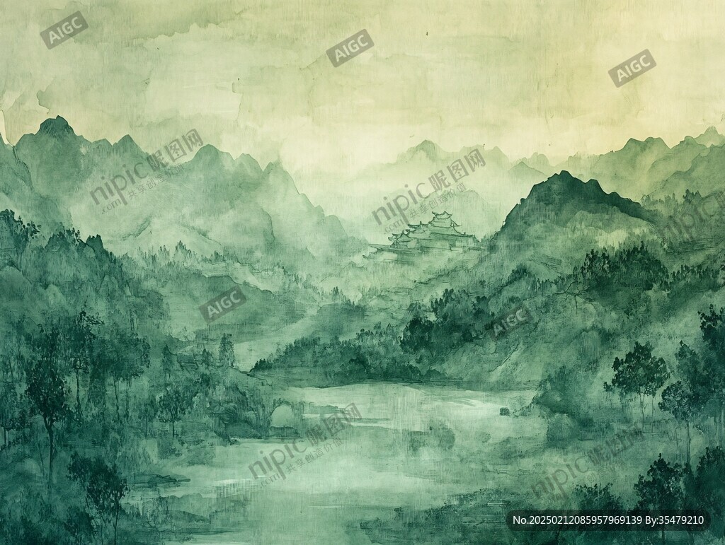 橫店水彩水墨山水