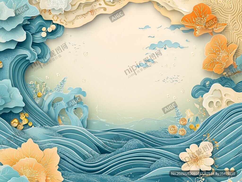 海浪仙鶴云紋中式背景
