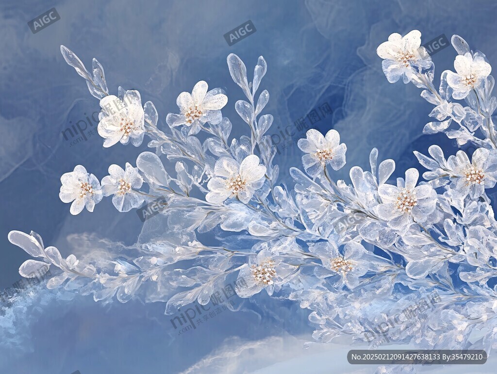 藍色唯美小花裝飾畫