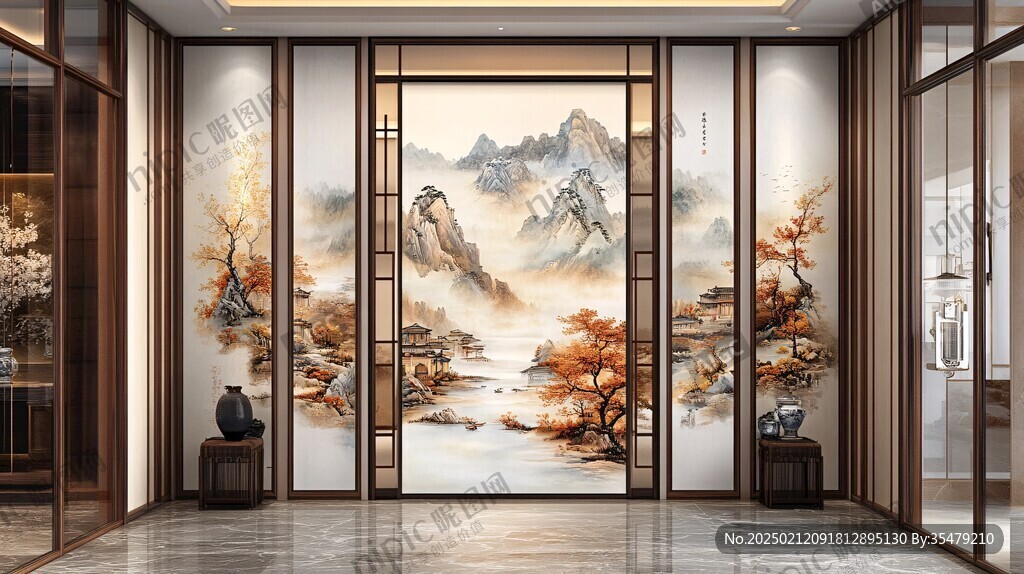 山水畫玻璃屏風(fēng)