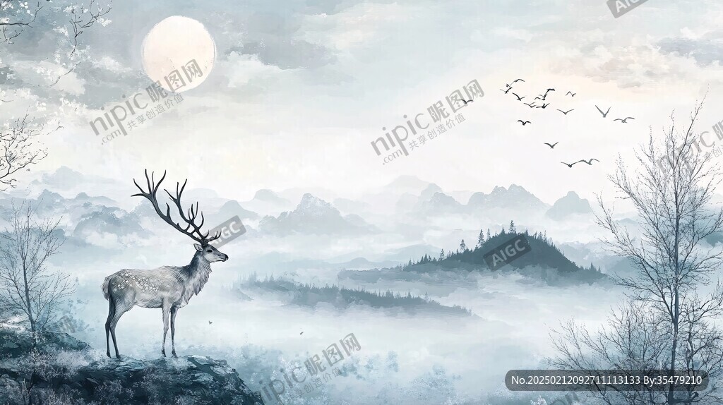 麋鹿禪意山水
