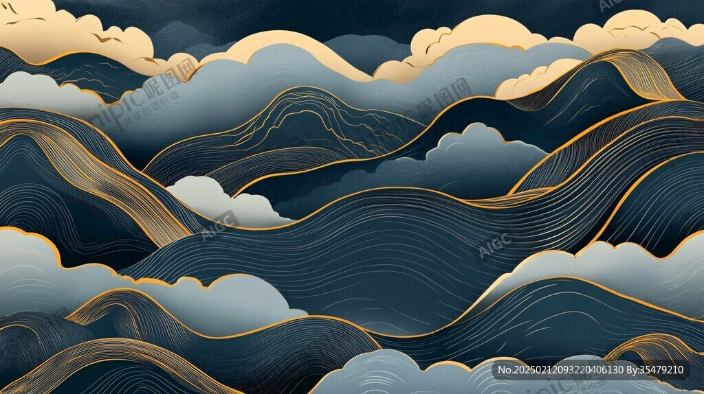高端山水線包裝插畫