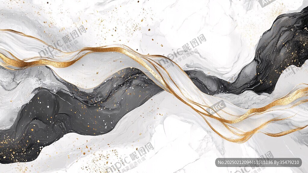 金色線條水墨裝飾畫