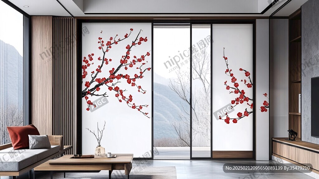 梅壁畫(huà)墻紙