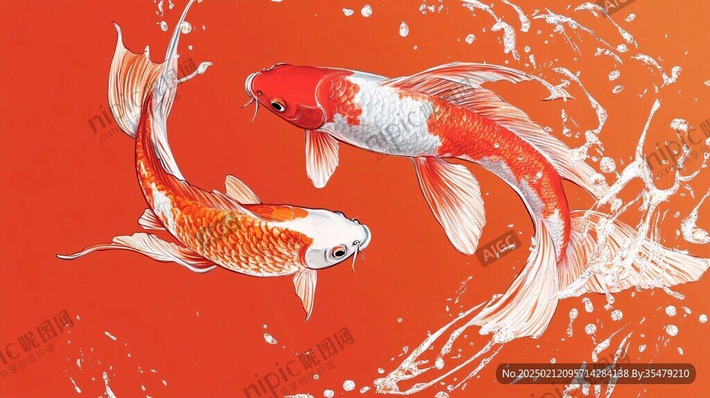 錦鯉手繪插畫