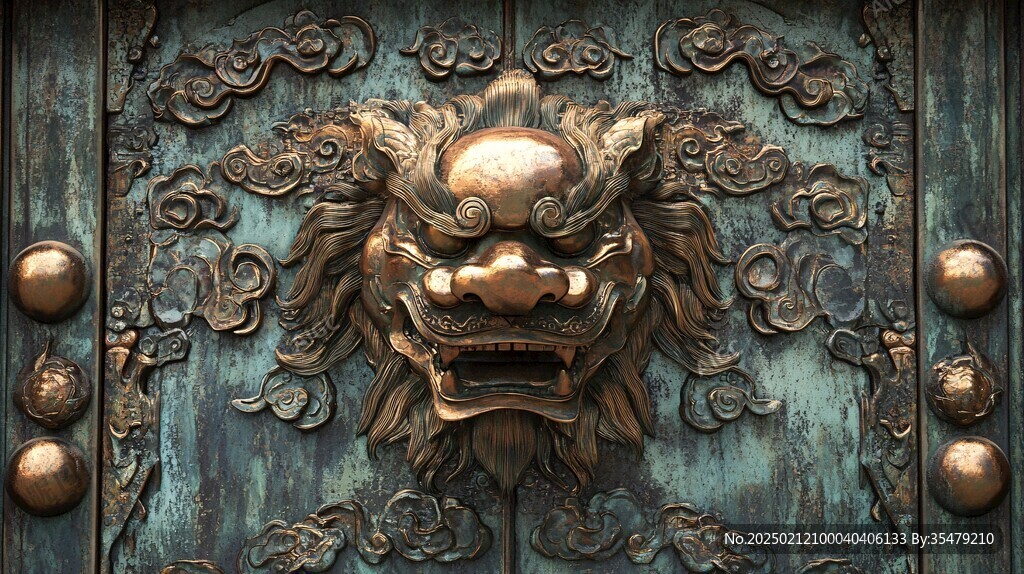 銅獅木門