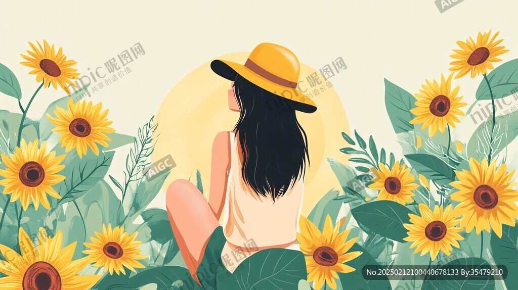 女孩采葵花