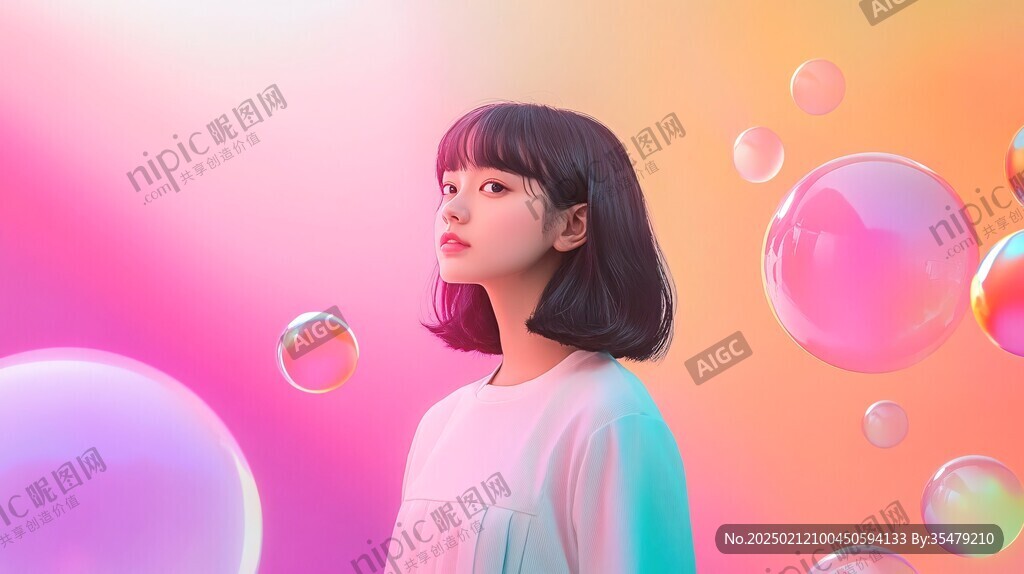 吹泡泡糖女孩