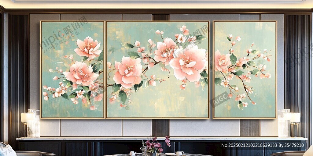 中式花卉壁畫