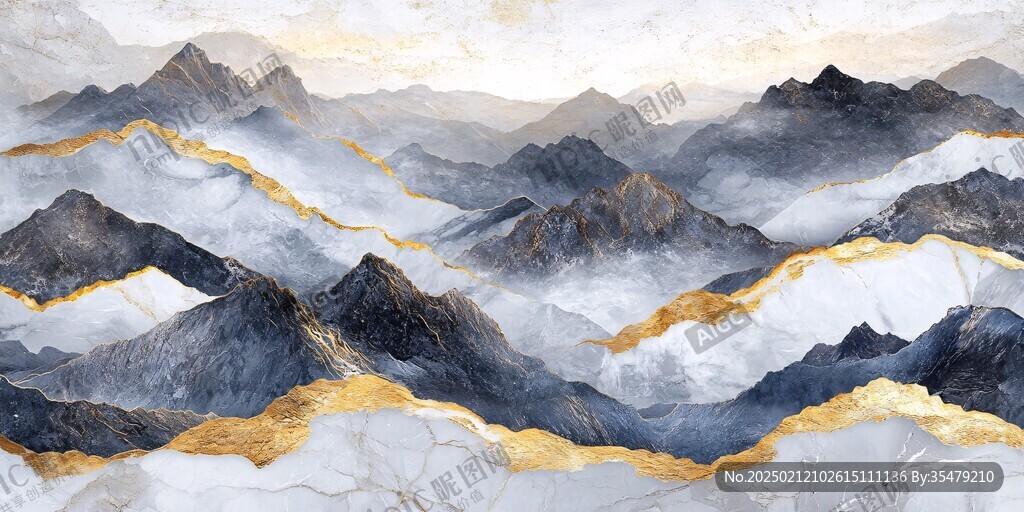 金色水墨群山背景墻