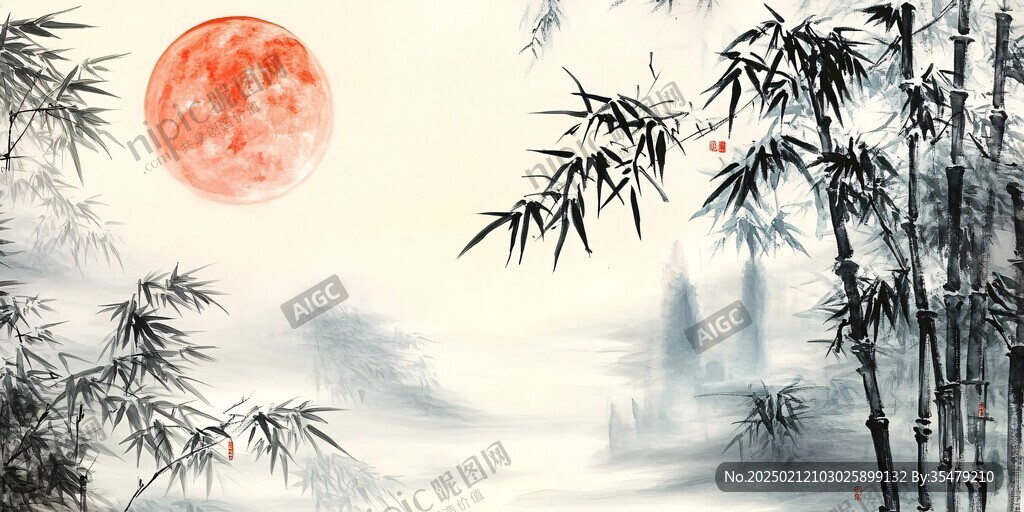 月夜竹林背景