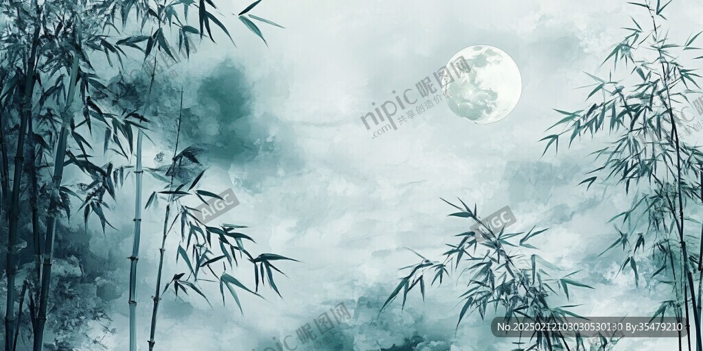 月夜竹林背景