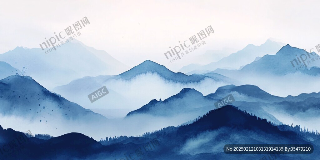 藍(lán)調(diào)水墨山水