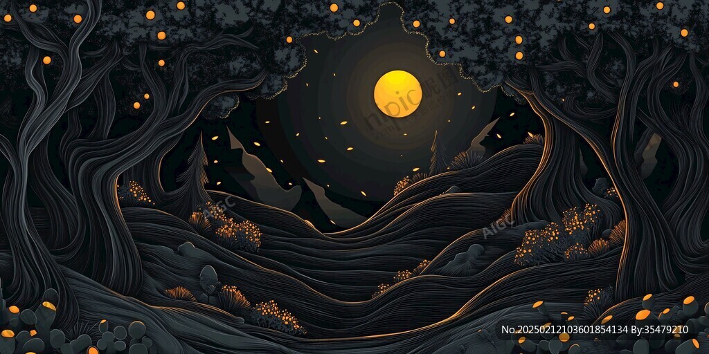 虎溪夜月景點插畫