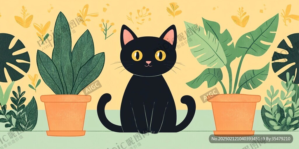 花園里的貓咪插畫