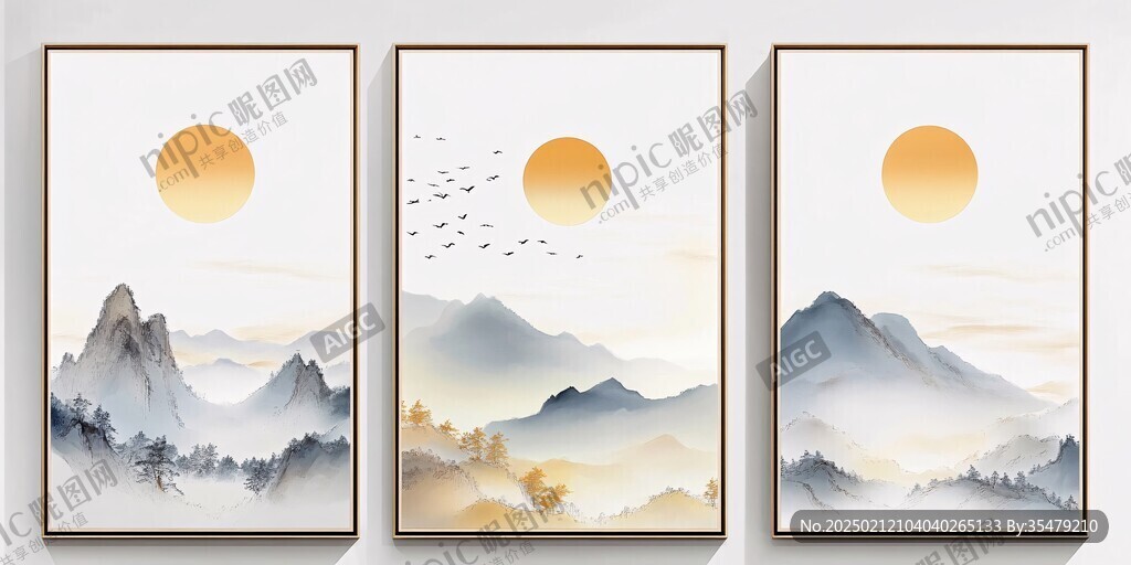 新中式山水插畫掛畫