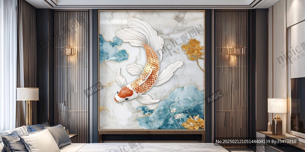 現(xiàn)代屏風(fēng)鯉魚圖