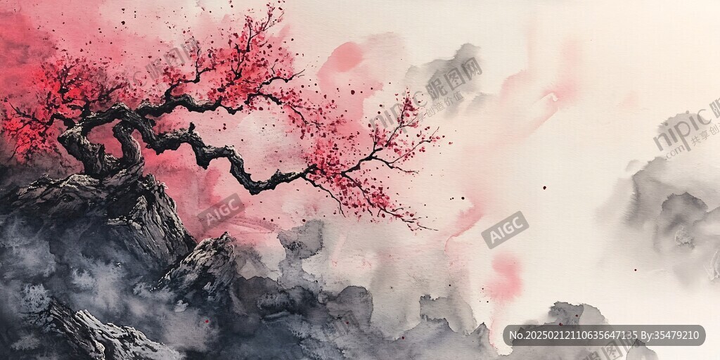 桃花水墨山水畫(huà)