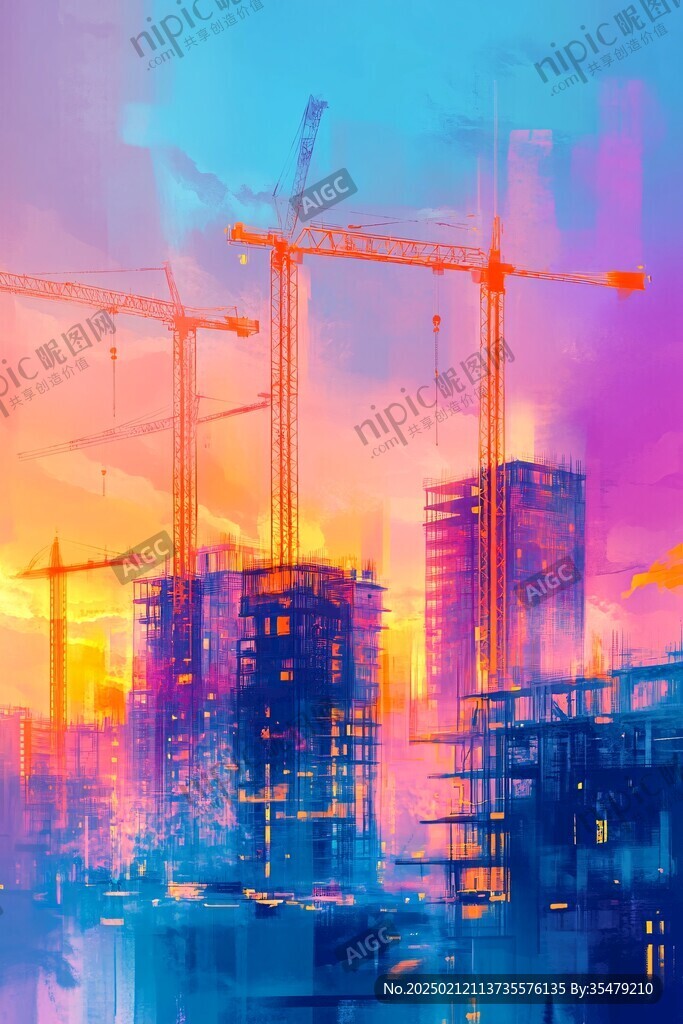 夕陽下的建筑工地