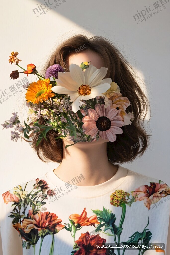 鮮花遮擋臉部