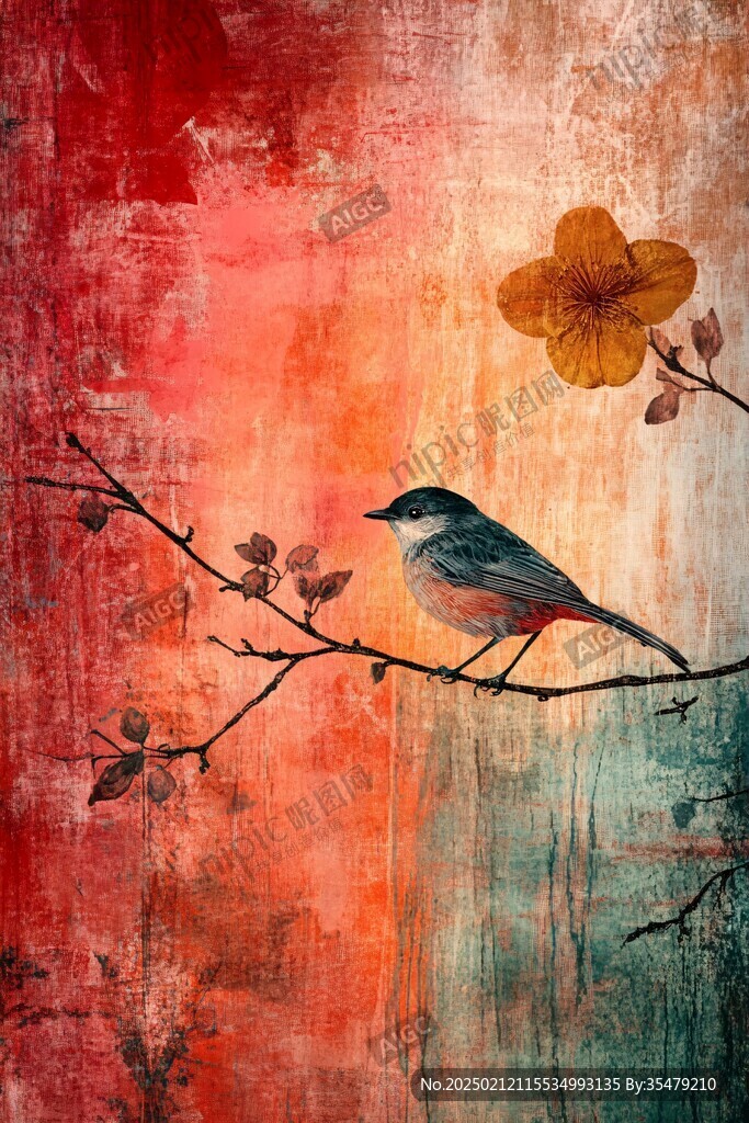 簡約花鳥油畫