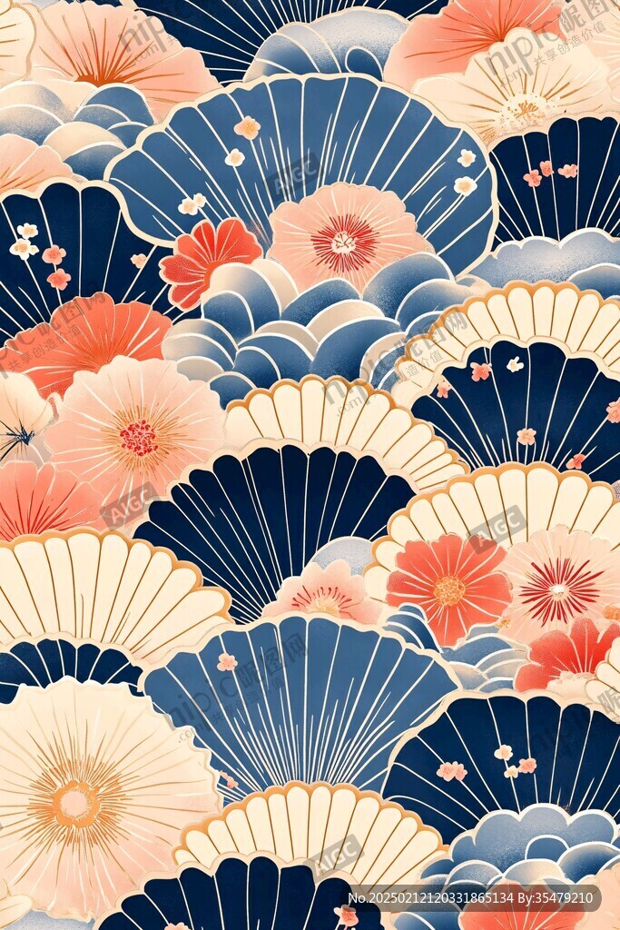 折扇海浪插畫