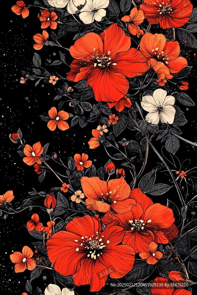 黑底花朵印花圖